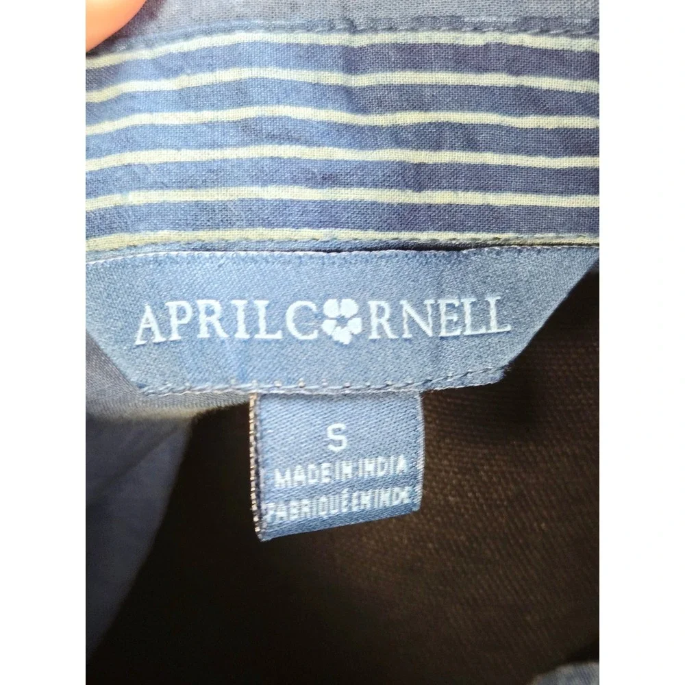 Women's April Cornell Small Blue Chambray Embroidered‎ Midi Shirt Dress Boho